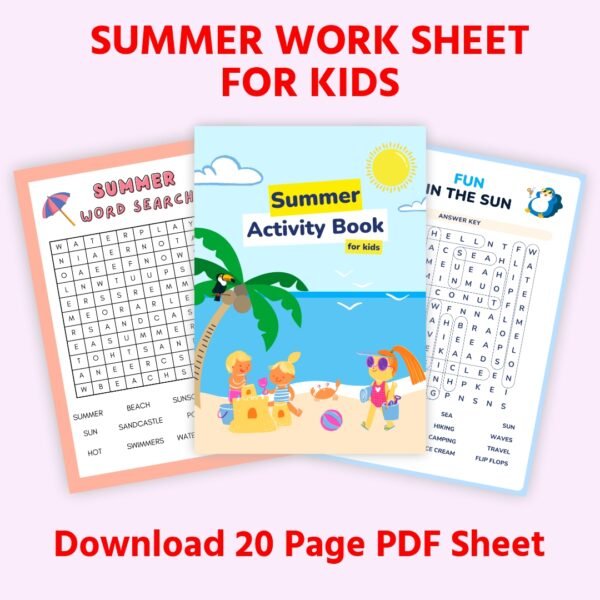 SUMMER WORK SHEET FOR KIDS | Downlaoded PDF File | 20 Page PDF File