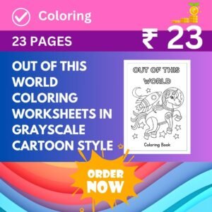 Out of this World Coloring Worksheets in Grayscale Cartoon Style