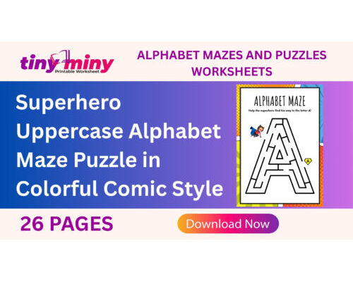 Superhero Uppercase Alphabet Maze Puzzle in Colorful Comic Style