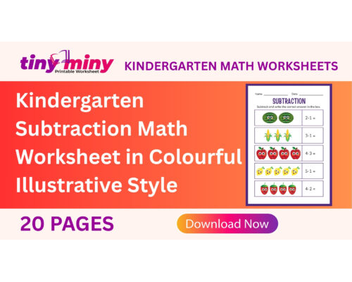 Kindergarten Subtraction Math Worksheet in Colourful Illustrative Style