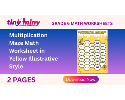 Multiplication Maze Math Worksheet in Yellow Illustrative Style