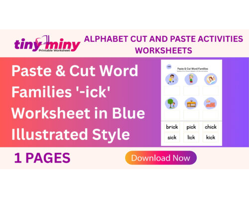Paste & Cut Word Families ‘-ick’ Worksheet in Blue Illustrated Style