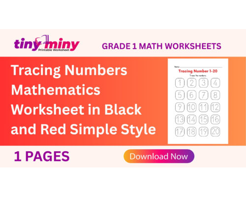 Tracing Numbers Mathematics Worksheet in Black and Red Simple Style