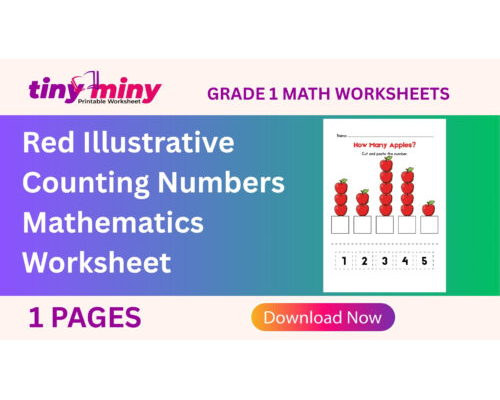 Red Illustrative Counting Numbers Mathematics Worksheet