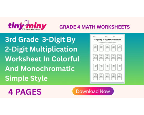 3rd Grade  3-Digit By 2-Digit Multiplication Worksheet In Colorful And Monochromatic Simple Style