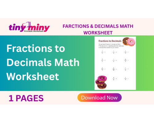 Fractions to Decimals Math Worksheet